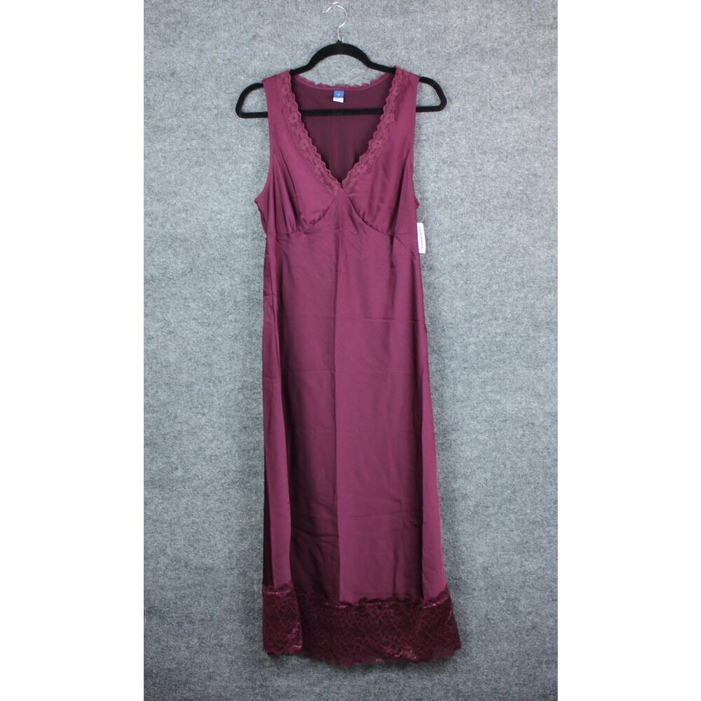 Old Navy Lace-Trim V-Neck‎ Satin Maxi Dress Small Cherry Bark Baby Doll